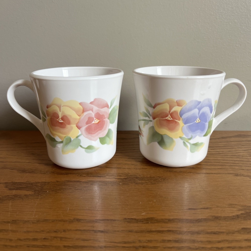 Vintage Corelle Summer Blush Pansy Mug Set Of 2 Corning USA Ceramic Coffee Mug